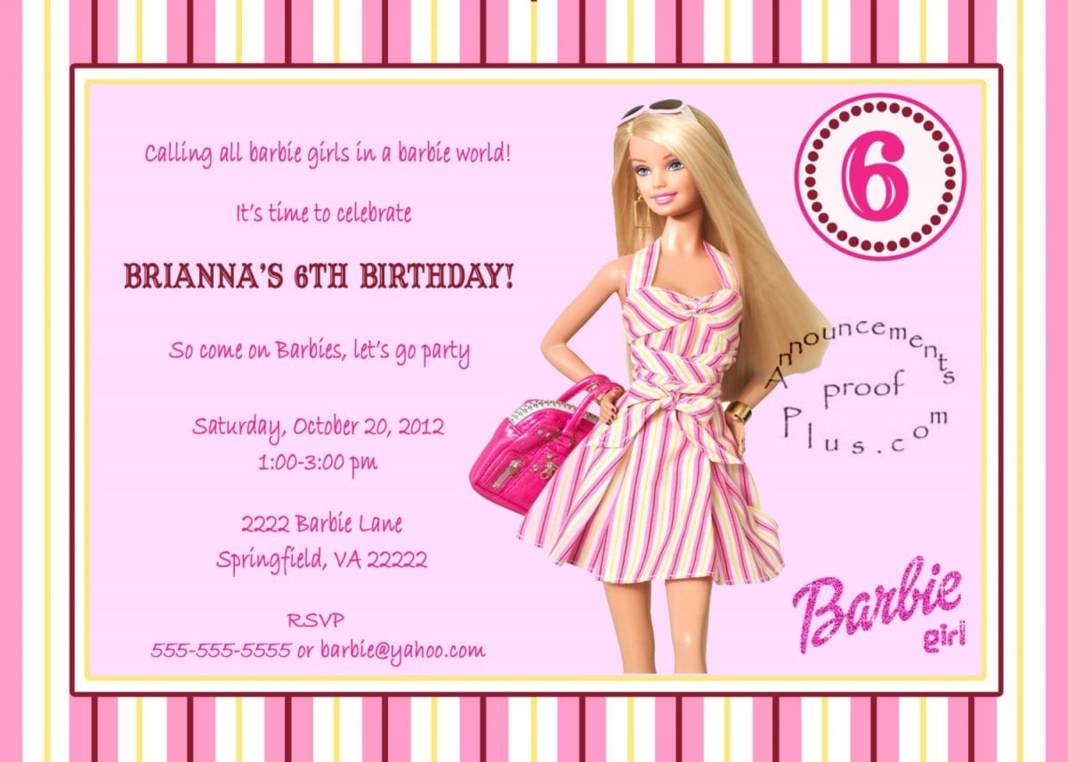 Barbie Birthday Invitations Templates Free