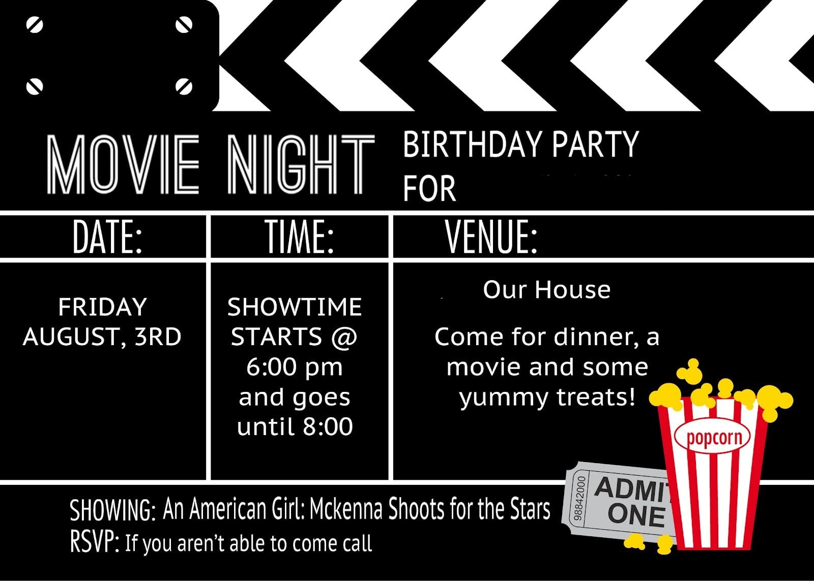 Free Printable Birthday Invitations For Movie Party