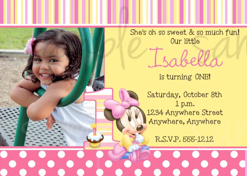 1st Birthday Minnie Mouse Photo Invitations