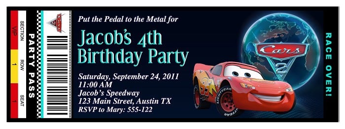 Disney Car Invitation Template 2