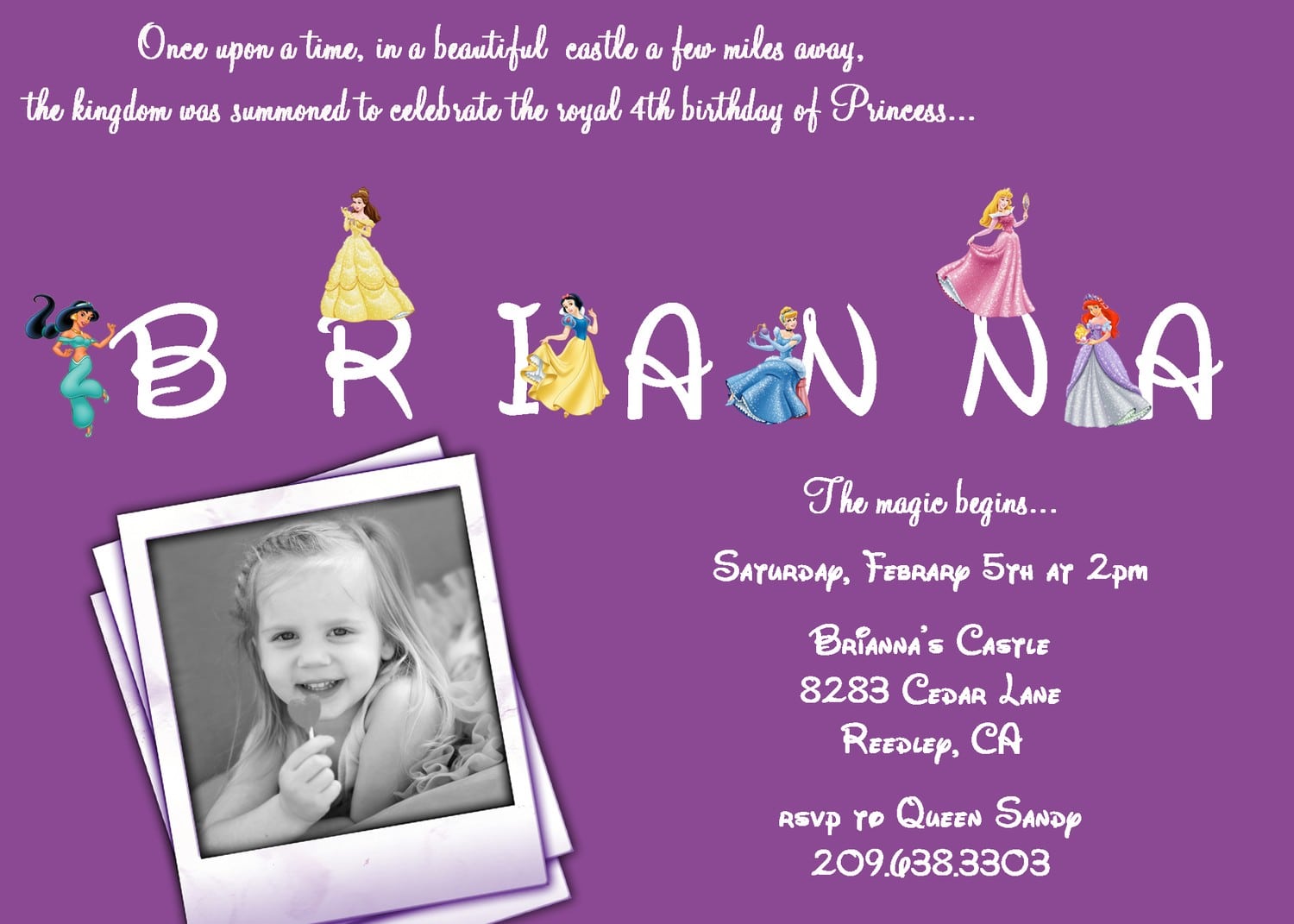 Disney Princess Invite Wording