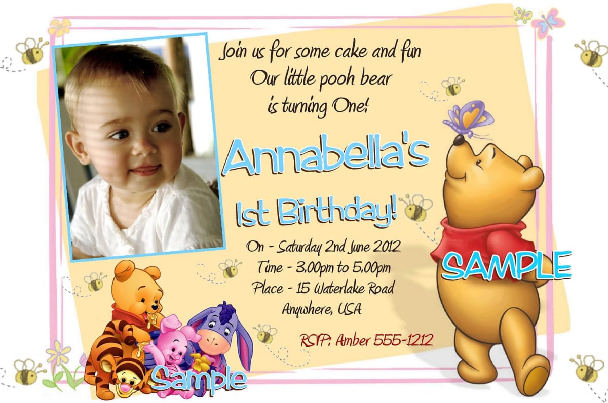 Free Printable Winnie The Pooh 1st Birthday Invitations