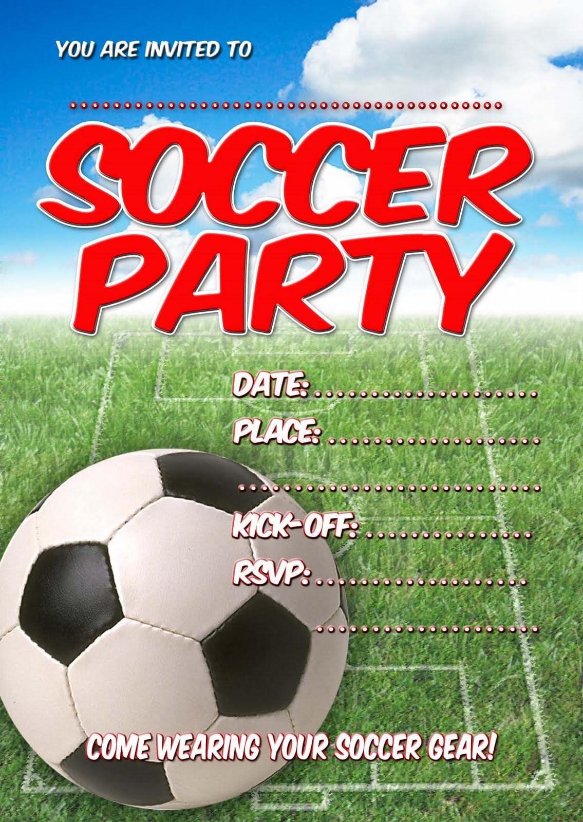 Soccer Party Invitation Template