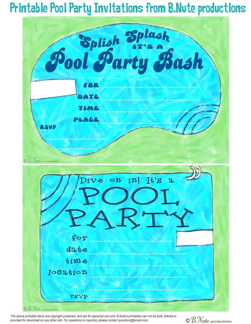Pool Party Invitations Print Out