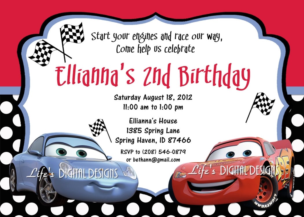 Printable Disney Cars Birthday Invitations