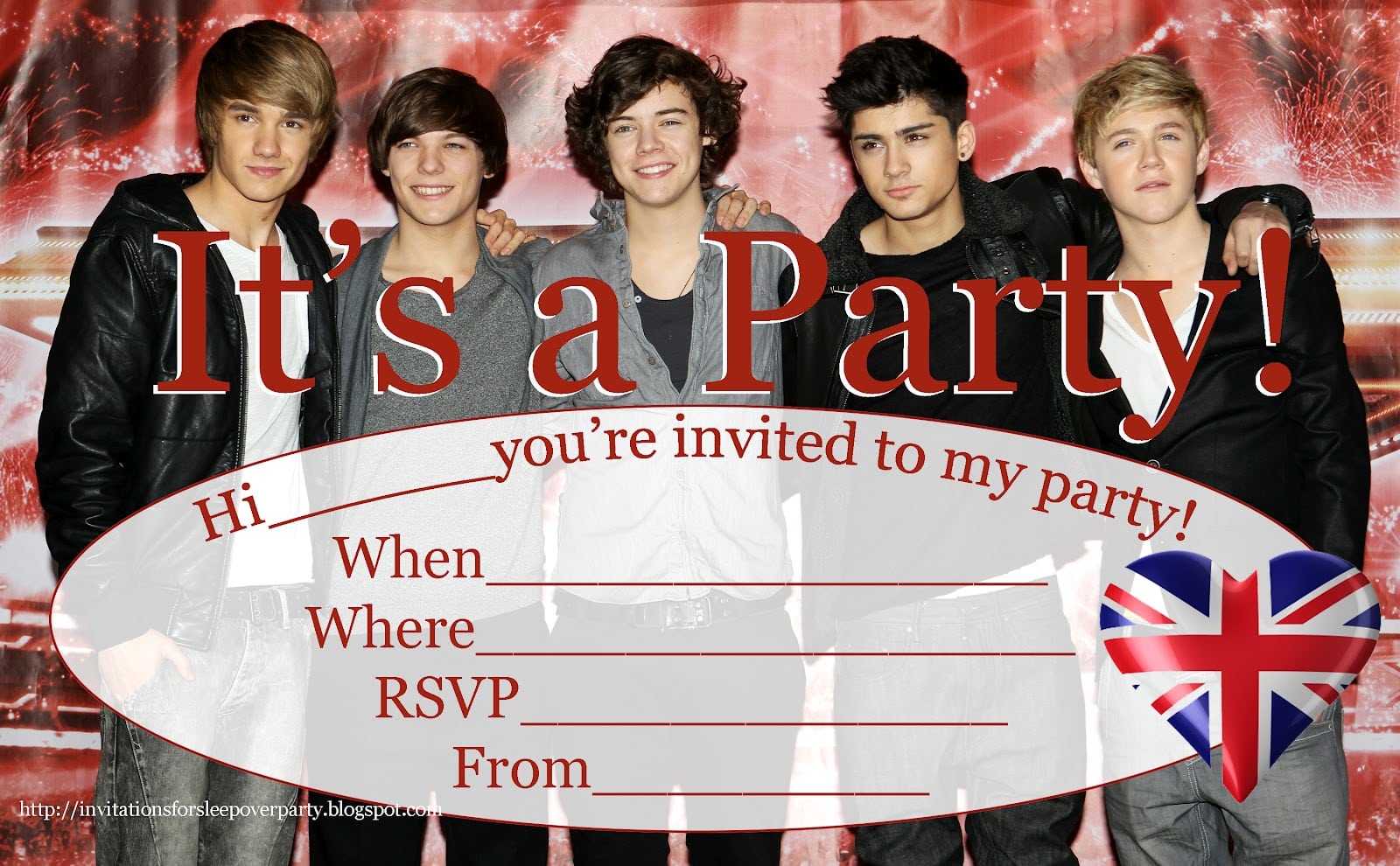 Printable One Direction Birthday Invites