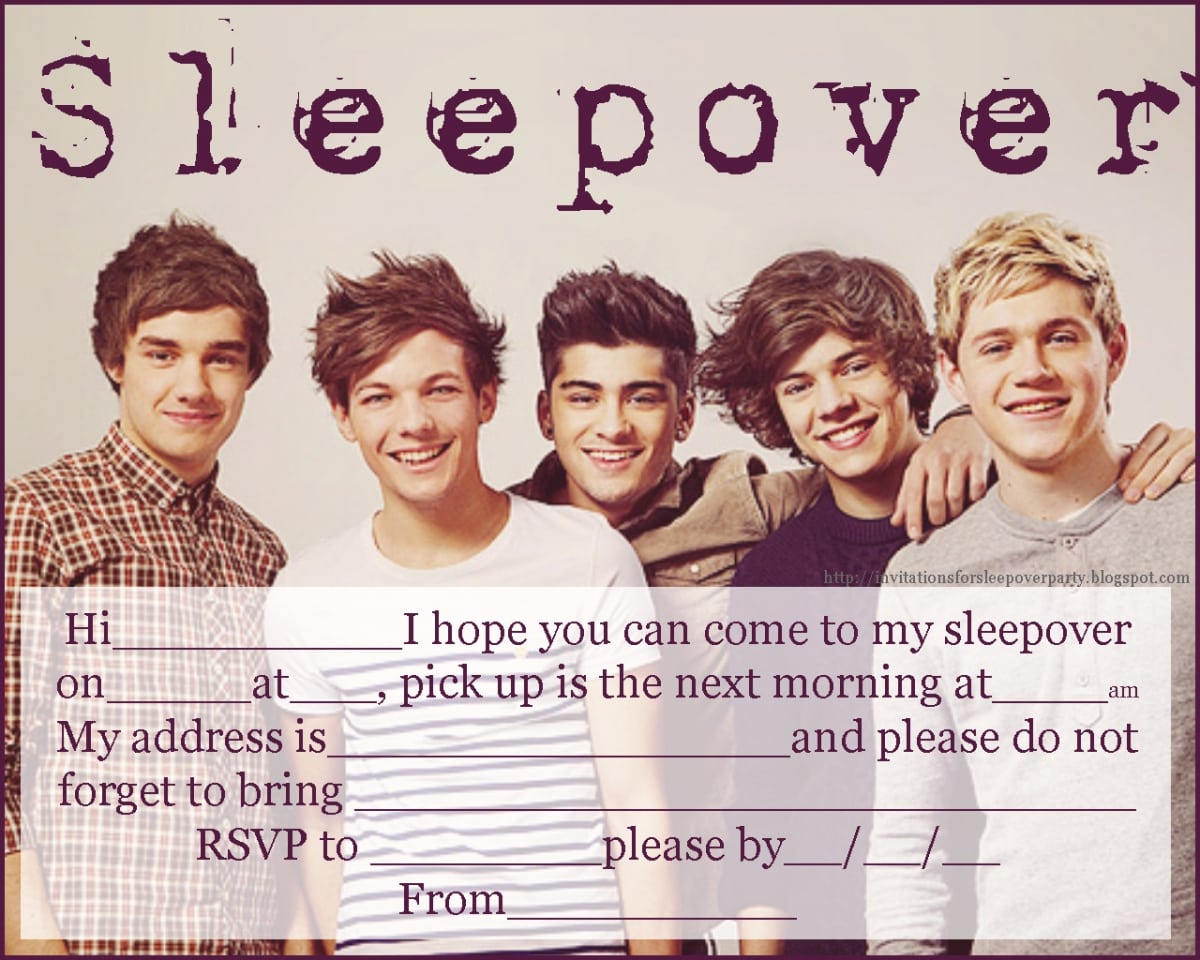 Printable One Direction Sleepover Invitations