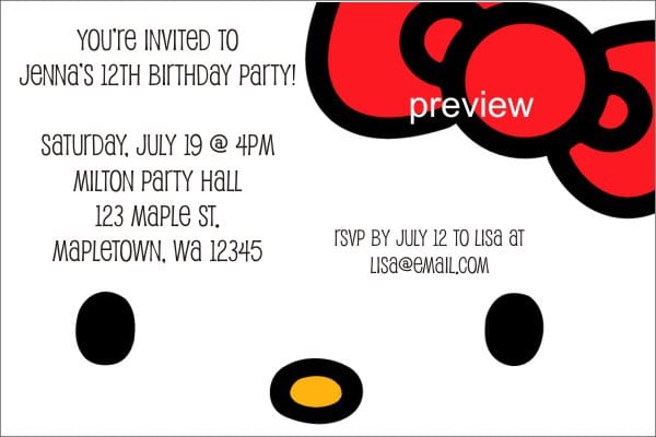 Sample Hello Kitty Party Invitations 3
