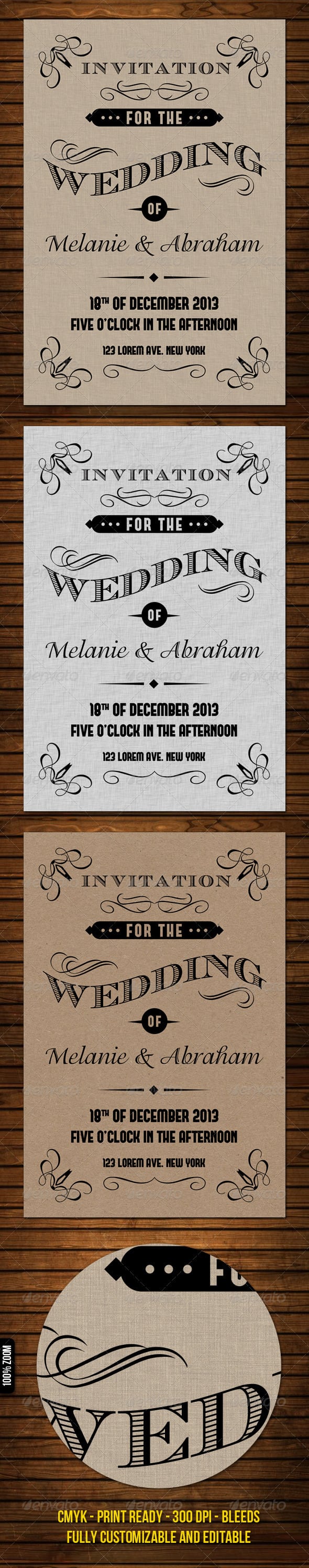 Vintage Wedding Invitation Templates Photoshop