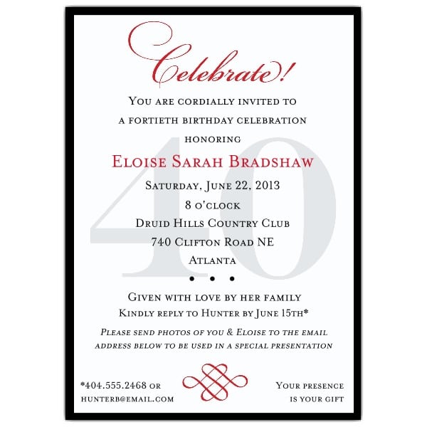 40th Birthday Invitation Templates Free Download