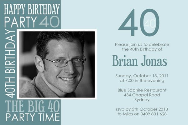 40th Birthday Invitations For Guys