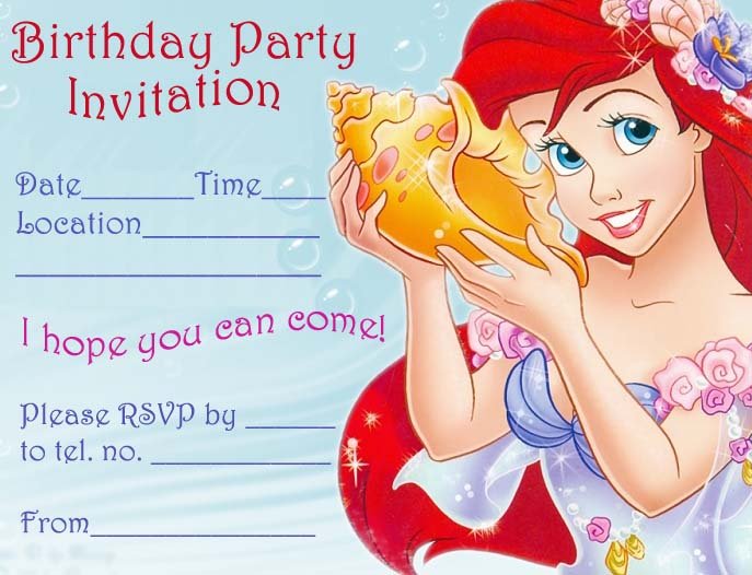 Ariel Birthday Invitations Cards