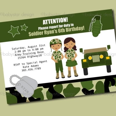 Army Themed Birthday Invitations