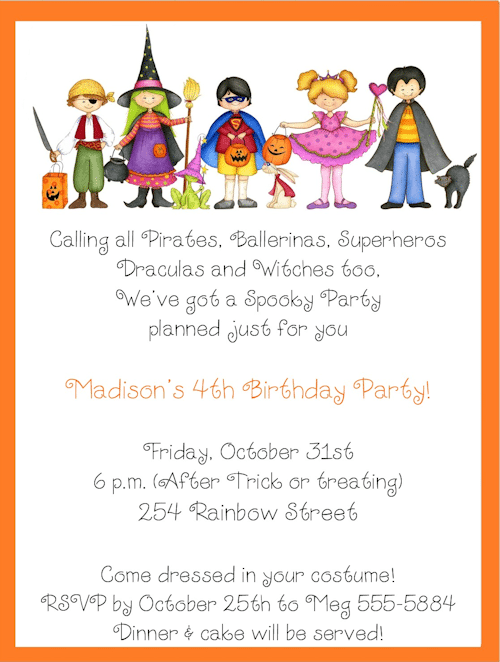 Childs Halloween Birthday Party Invitations