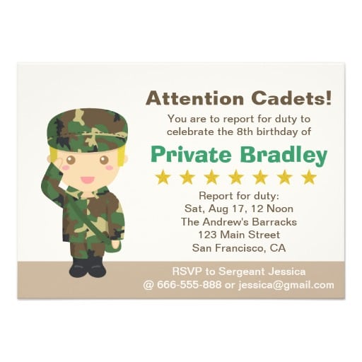 Cute Army Invitations