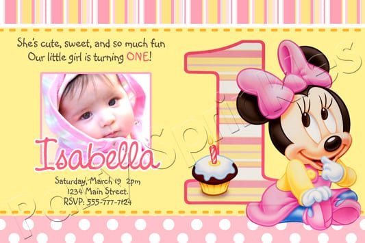 Free Printable Minnie Mouse 1st Birthday Invitations