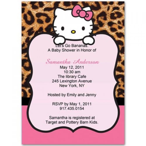 Hello Kitty Cheetah Print Baby Shower Invitations