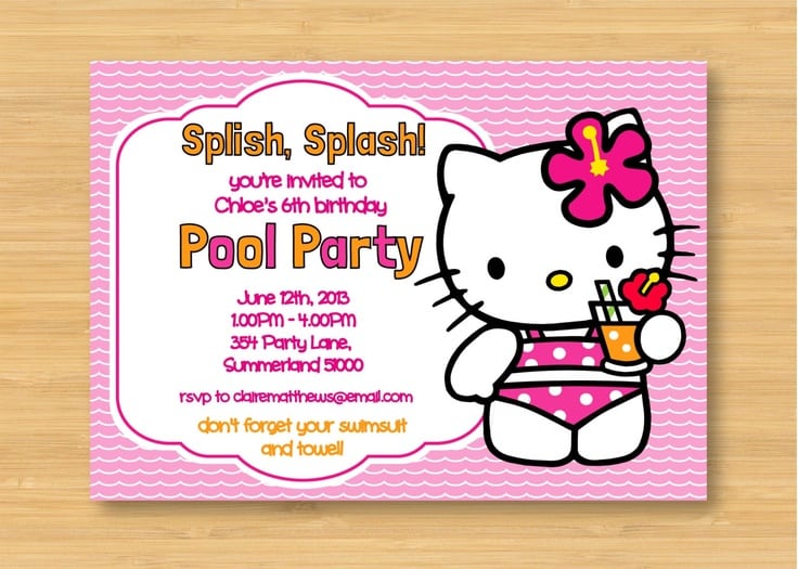 Free Printable Hello Kitty Pool Party Invitations