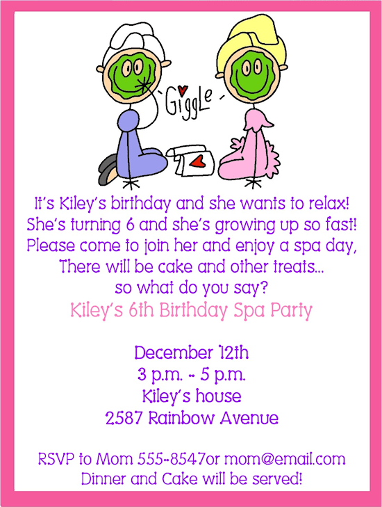 Little Girl Spa Party Invitation Wording