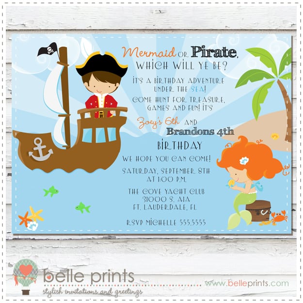 Mermaid Pirate Party Invitations