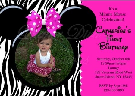 Minnie Mouse Zebra Print Invitations