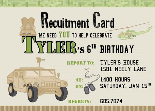 Printable Birthday Invitations Army Theme