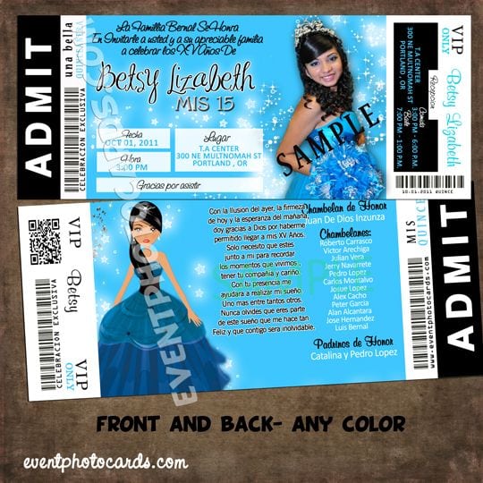 Quinceanera Concert Ticket Invitations