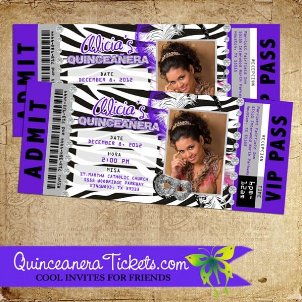 Quinceanera Movie Ticket Invitations