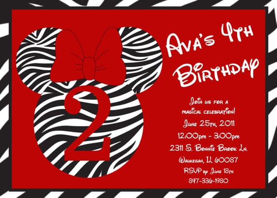Red Zebra Minnie Invitations