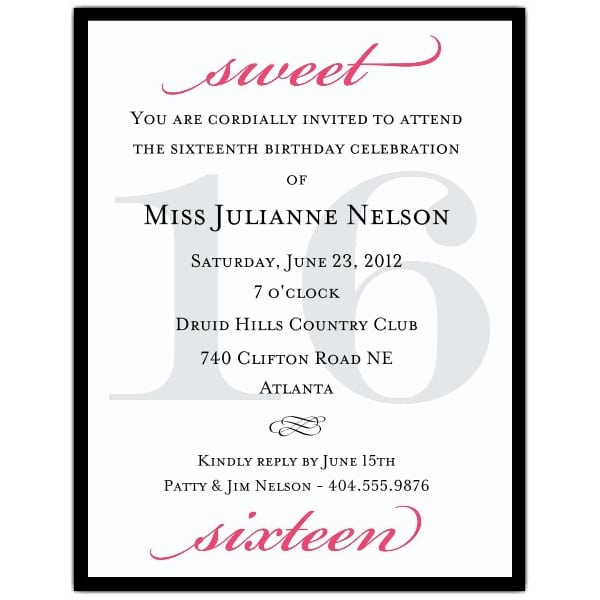 Sweet 16 Invitations Free Samples