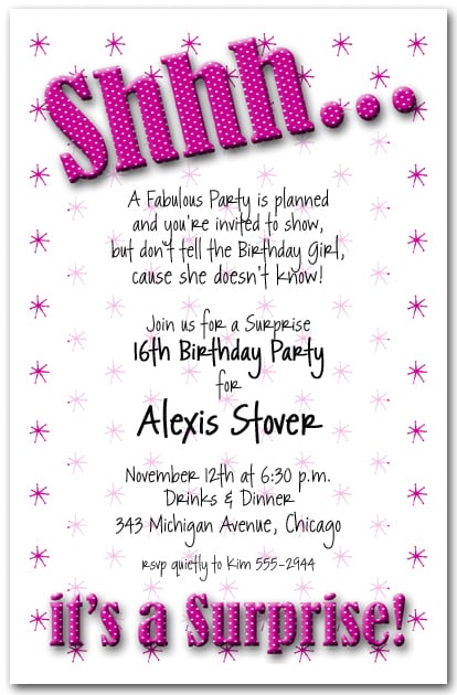 Sweet Sixteen Surprise Party Invitations