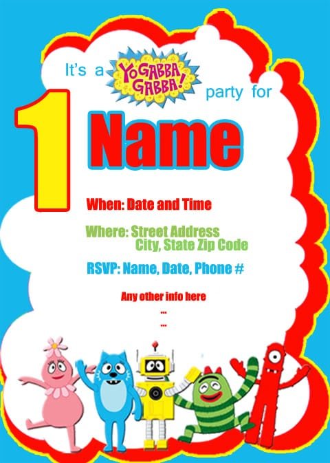 Yo Gabba Gabba Invites For 1st Birthdays